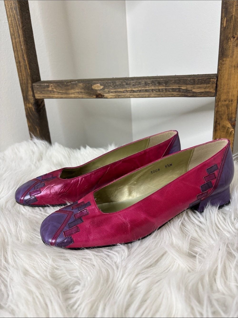 Margaret Jerrold Vintage Two-Tone Pink Ballet Flats with Purple Toe Size 9.5